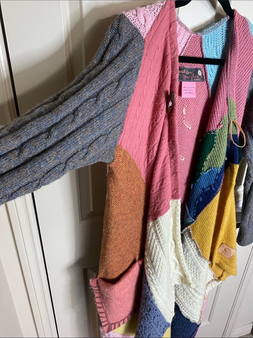 Colorblock Patchwork Long Cardigan Sweater - Picture 7 of 10